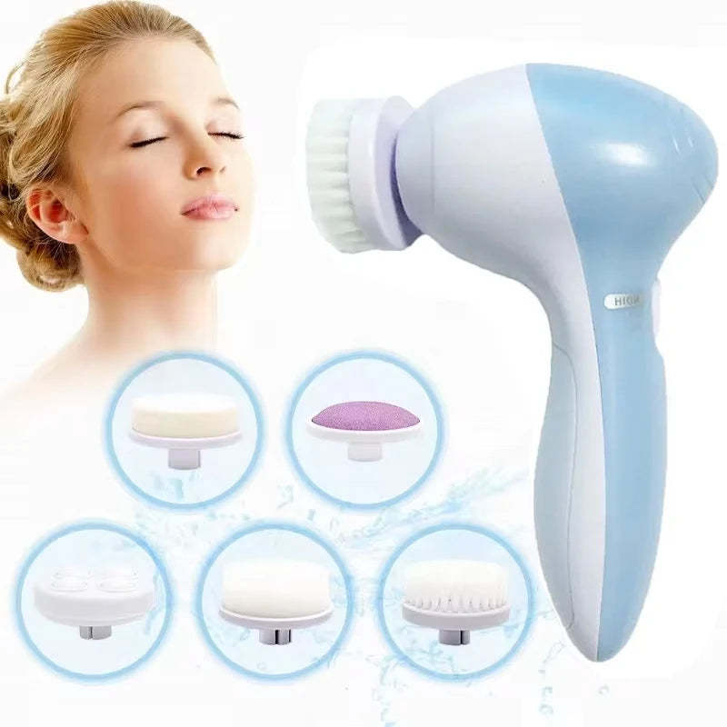 Mağazam 5-in-1 Facial Spa Brush with detachable heads for cleansing, exfoliating, and massaging skin.
